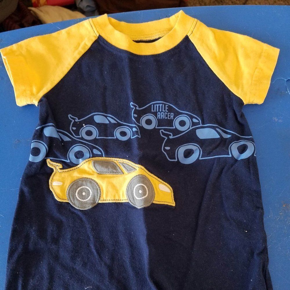 Carter's Boy's 6/9 Months Blue Race Car Short Sleeve Romper Outfit